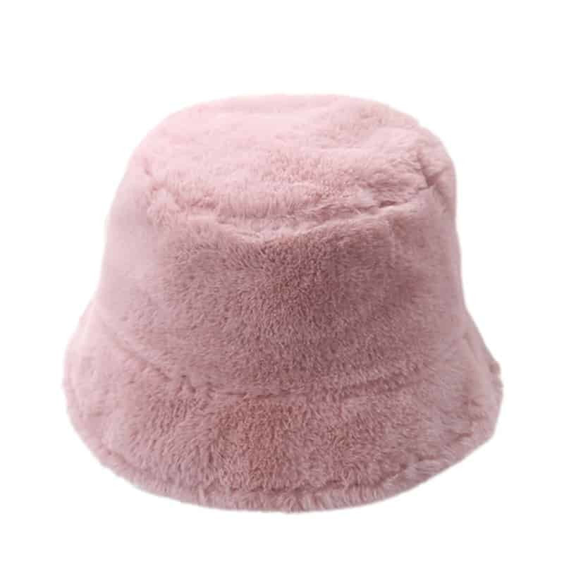 Faux Fur Fluffy Bucket Hat - Pink