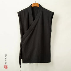 Chinese Traditional Hanfu Vest Linen Cotton Sleeveless Slit Top Kimono - view 4