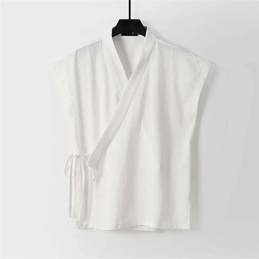 Chinese Traditional Clothes Cotton Linen Tank Tops Sleeveless Kimono Hanfu - view 7