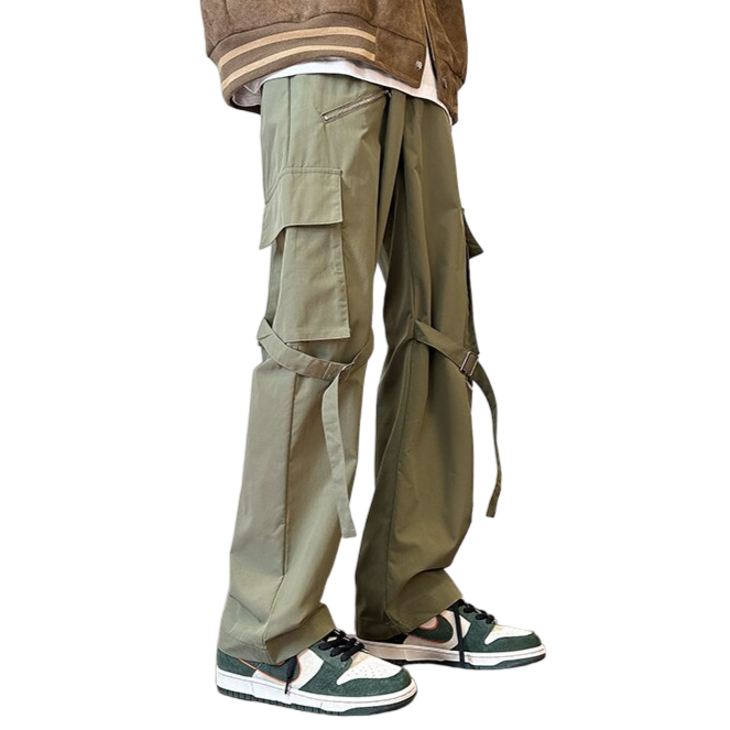 Solid Color Wide Leg Cargo Pants - Greey / S