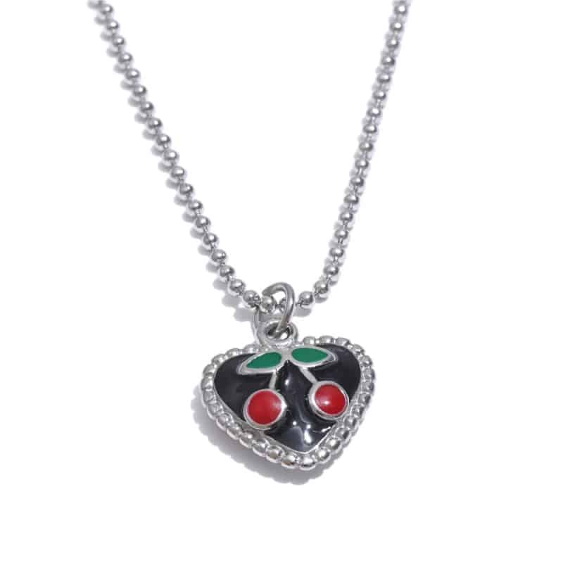 Aesthetic Cherry Heart Pendant Stainless Steel Necklace