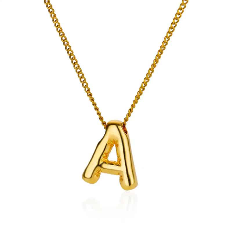 Chunky Alphabet Letter Initials Stainless Steel Plated Pendant Necklace