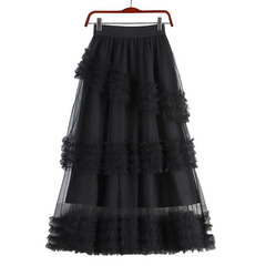 Elegant A-line Midi Tulle Skirt - Black / One Size - Skirts