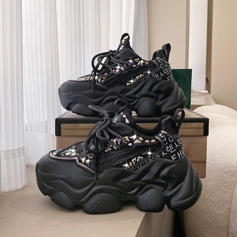 Zapatillas cómodas con plataforma gruesa y diamantes de imitación