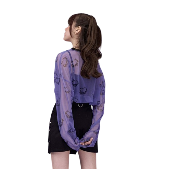 Harajuku Mesh Transparent T-Shirt - One Size / Purple