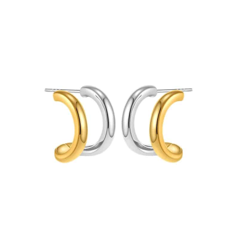 Irregular Round Stainless Steel Hammered Stud Hoop Earring