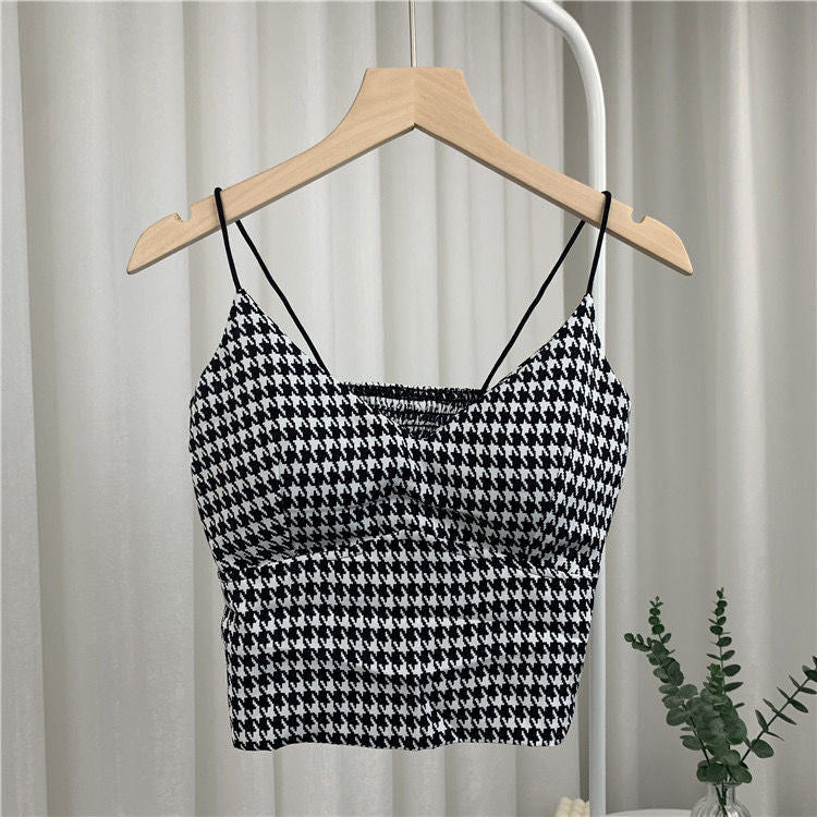 Black And White Crop Top - Houndstooth / S