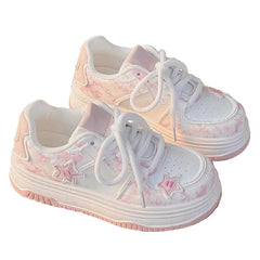 Pink Velvet Star Sneaker Chunky Sole Pastel