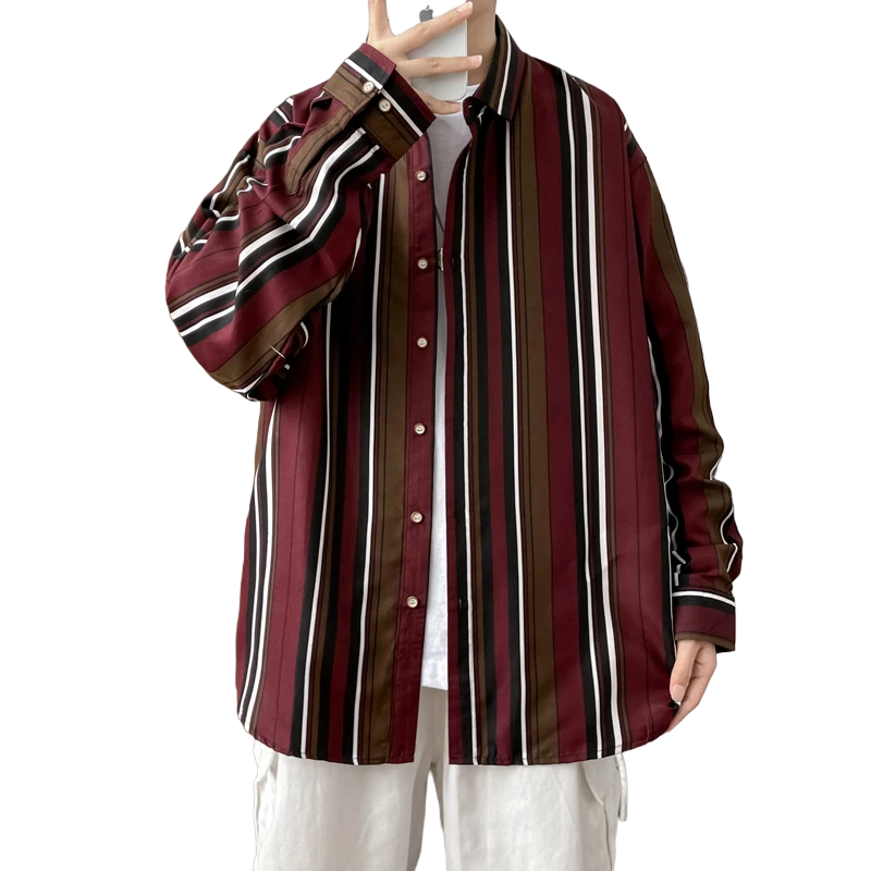 Loose Fit Striped Shirt - Red / M - T-shirts