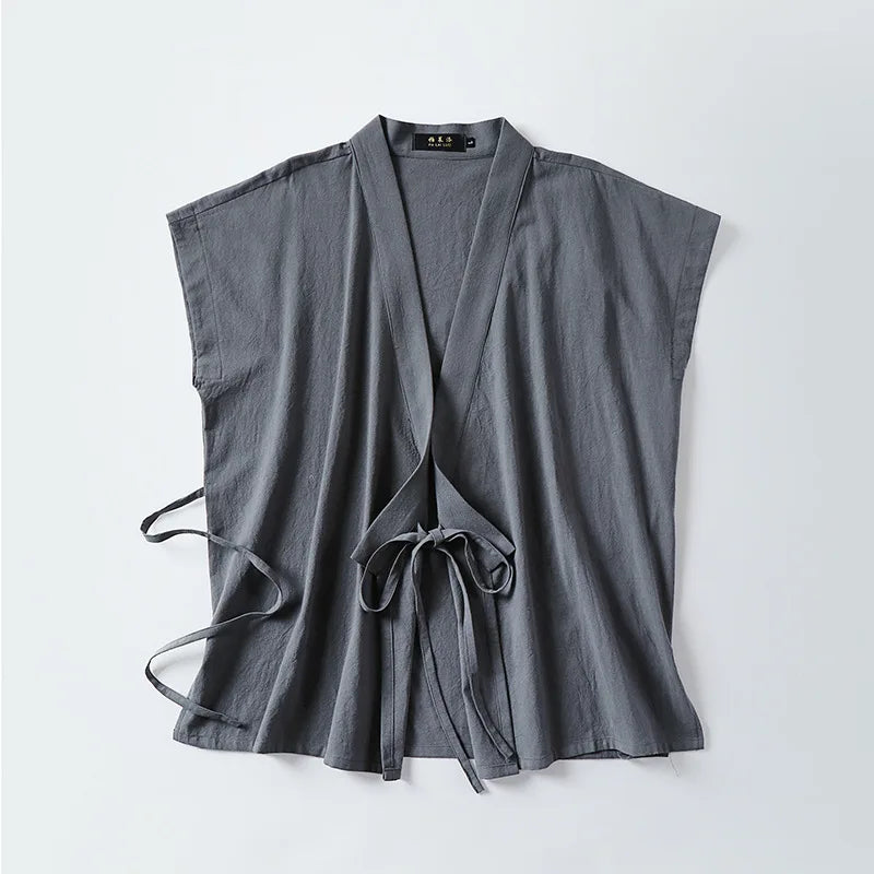 Chinese Traditional Clothes Cotton Linen Tank Tops Sleeveless Kimono Hanfu - view 2
