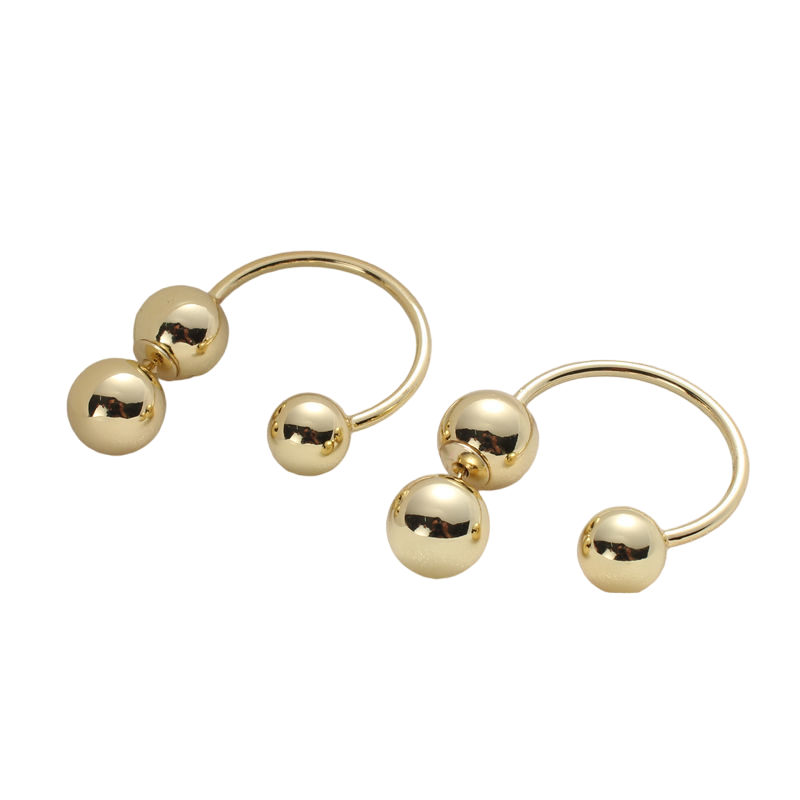 Minimalist Metal Circle Beads Stud Earrings - Gold / One