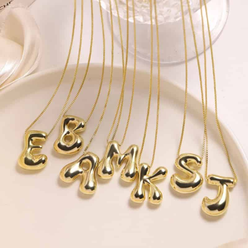 Chunky Bubble Letter Stainless Steel Pendant Necklace