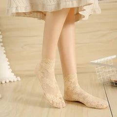 Floral Lace Mesh Socks Short Soft Cotton Non-slip Socks