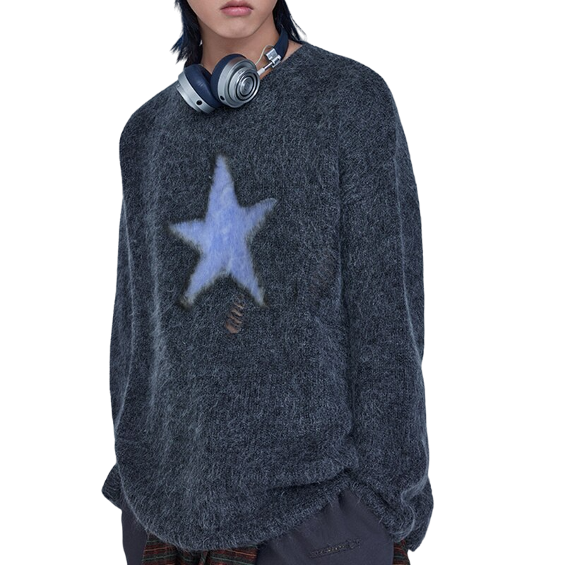Star Loose Knitted Sweater - Gray / M