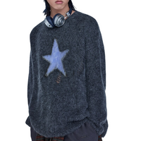 Thumbnail for Star Loose Knitted Sweater - Gray / M