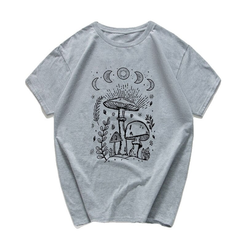 Mushrooms And Moon Oversize T-shirts - Grey / M