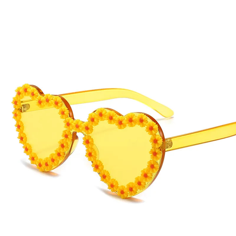 Flower Heart Shaped Sunglasses - Yellow