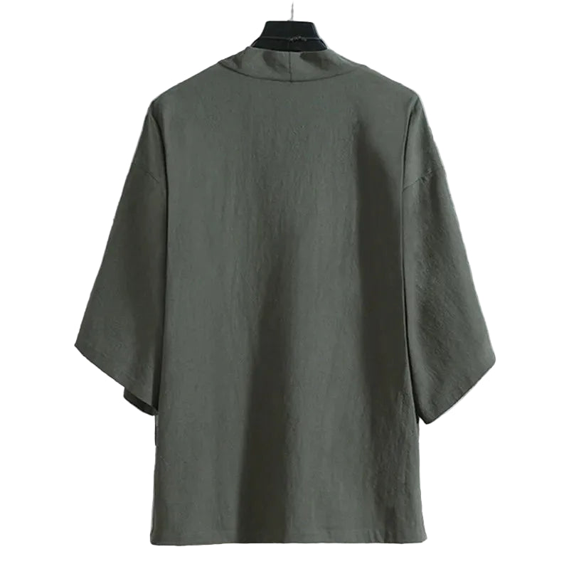 Harajuku Japandi Kimono Haori Noragi Linen Cotton Kimono Jacket (Shirt) V20 - Back View | Urban Wear Outsiders