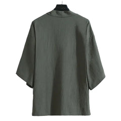 Harajuku Japandi Kimono Haori Noragi Linen Cotton Kimono Jacket (Shirt) V20 - Back View | Urban Wear Outsiders