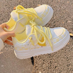 Pastel Chunky Lace Sneaker White Yellow Pink
