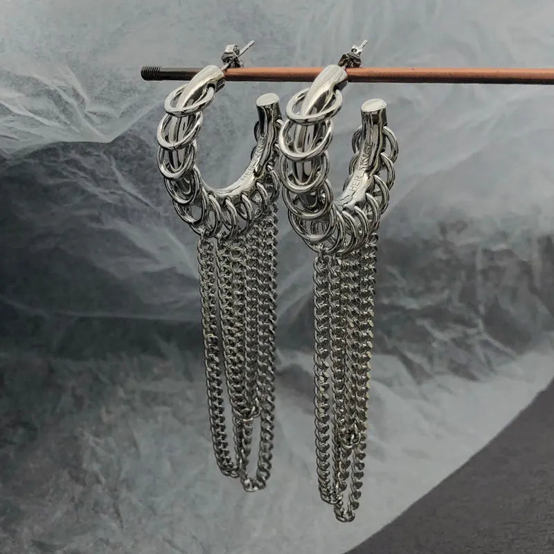 Exaggerated Long Tassel Punk Chain Open Hoop