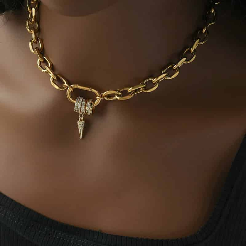 Pendulums Rhinestone Stainless Steel Chain Plated Choker