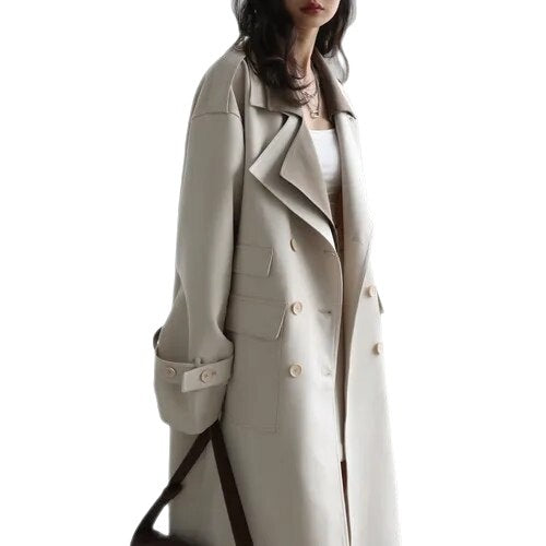 Trench Double Collar Breasted Long Coat - Ivory / S