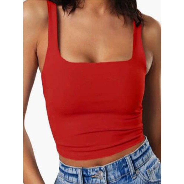 Y2K Sleeveless Square Neck Tank Top - Red / XS