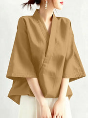 Harajuku Japandi Linen Cotton Blouse | Urban Wear Outsiders