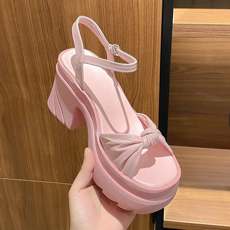 Grunge Platform PU Leather Ankle Strap - Pink / 35 - Sandals