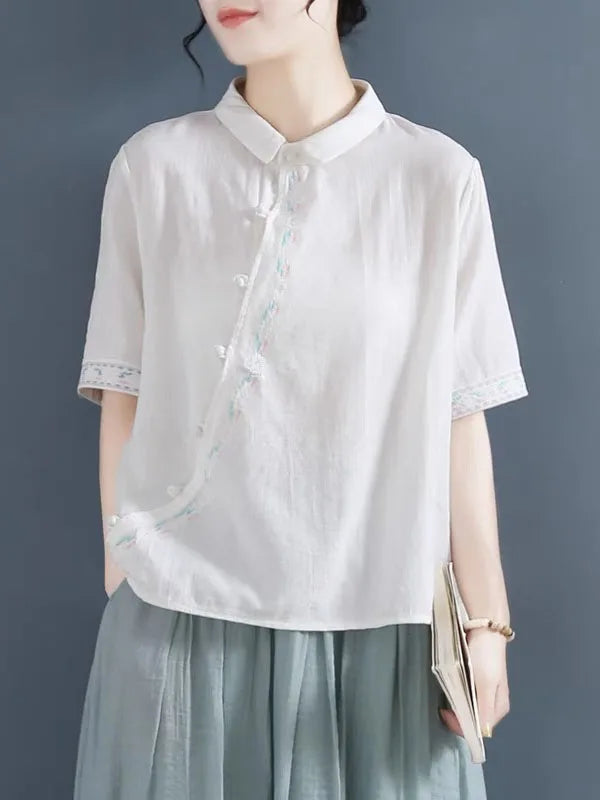 Tang Suit Wear Shirts Chinese Style Cotton And Linen Hanfu Top - view 2