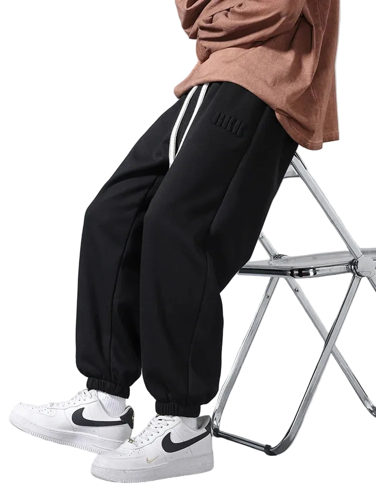 Zen Minimalist Elastic Waist Drawstring Wide Leg Cotton Polyester Trousers - Front View | Urban Wear Outsiders