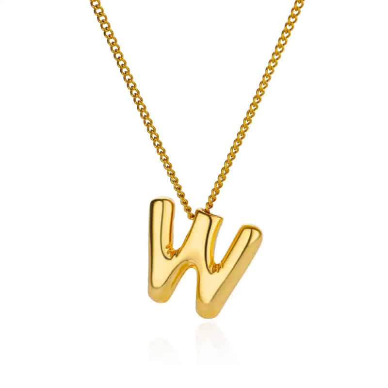 Chunky Alphabet Letter Initials Stainless Steel Plated Pendant Necklace