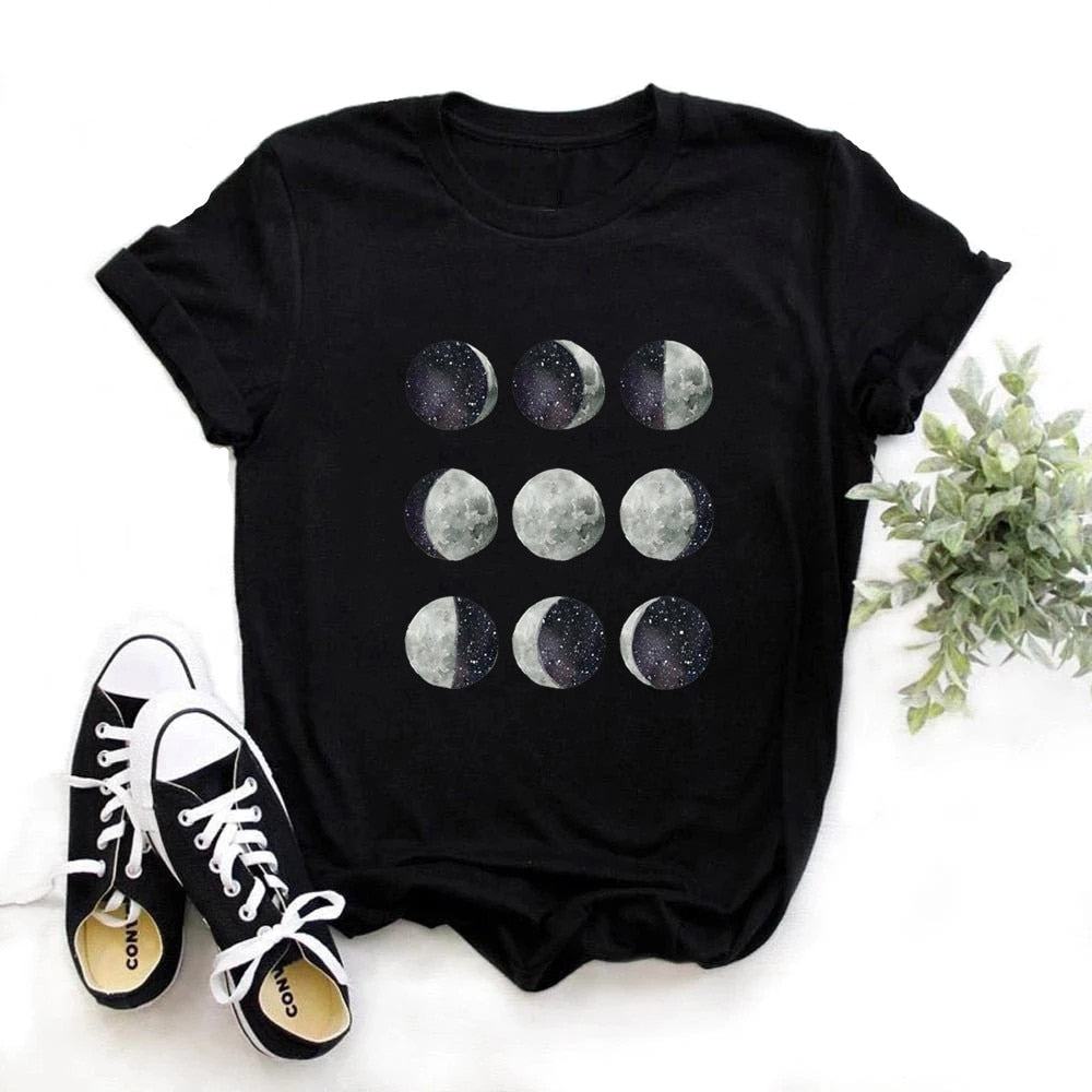 Phase Moon Planet Print T Shirt - Grey / S - T-Shirt