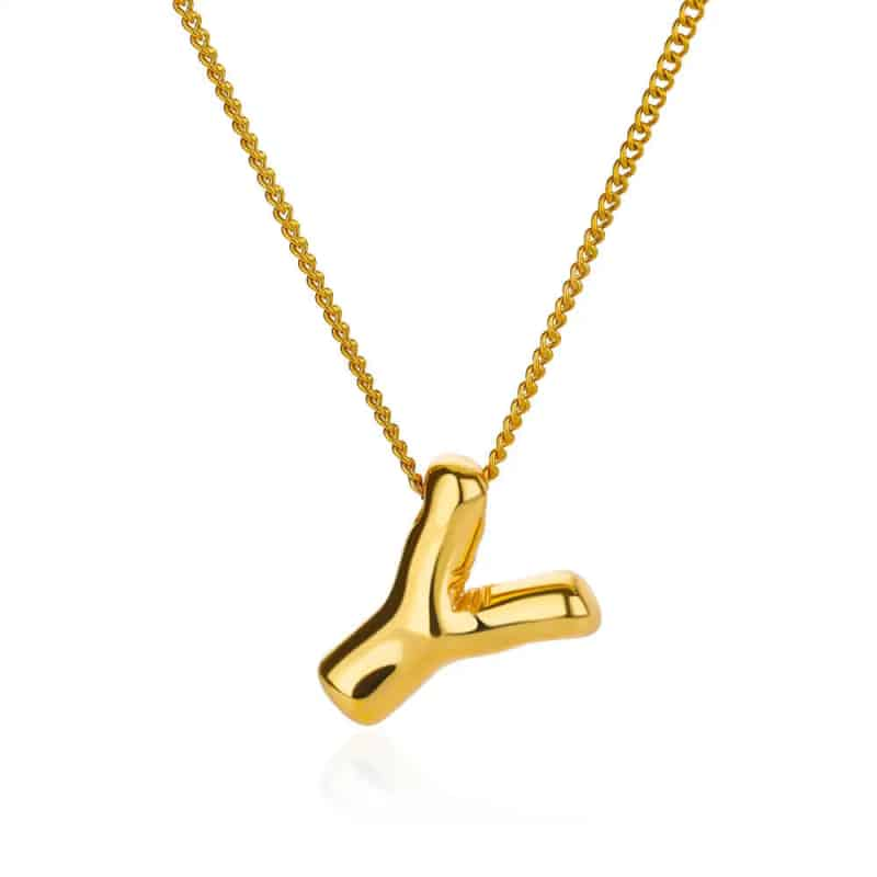 Chunky Alphabet Letter Initials Stainless Steel Plated Pendant Necklace