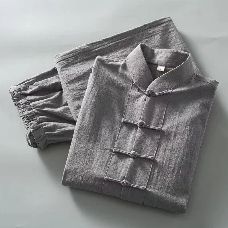 Cotton Linen Long Sleeve Chinese Traditional Tang Suit Outfit - - view 7