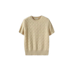 Knitted Short Sleeve O-Neck Cardigan - khaki / One Size -
