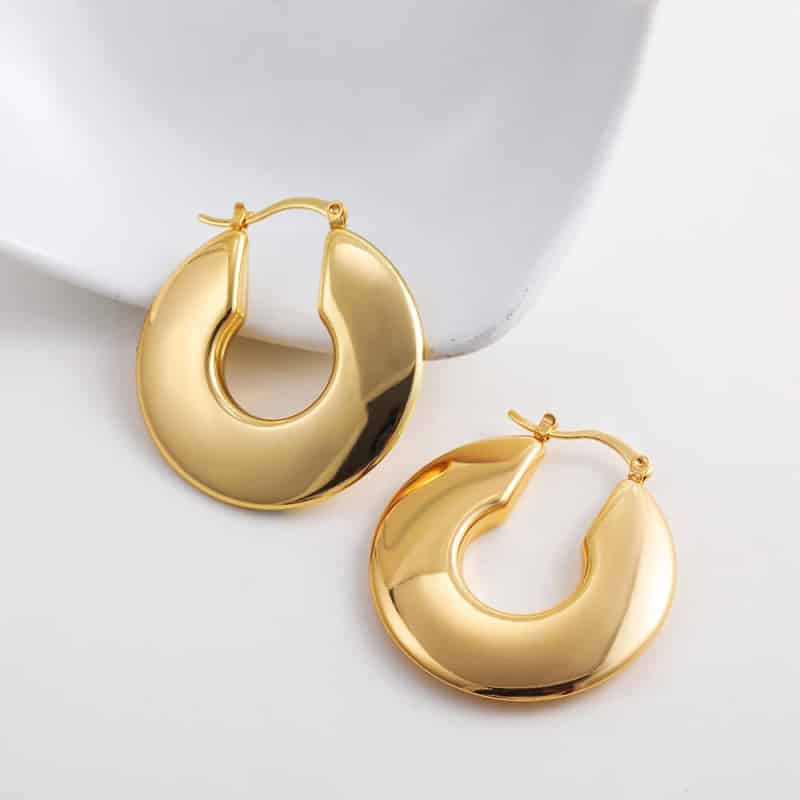 Vintage Thick Plated Stainless Steel Chunky Hoop Earrings