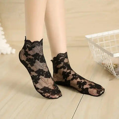 Floral Lace Mesh Socks Short Soft Cotton Non-slip Socks