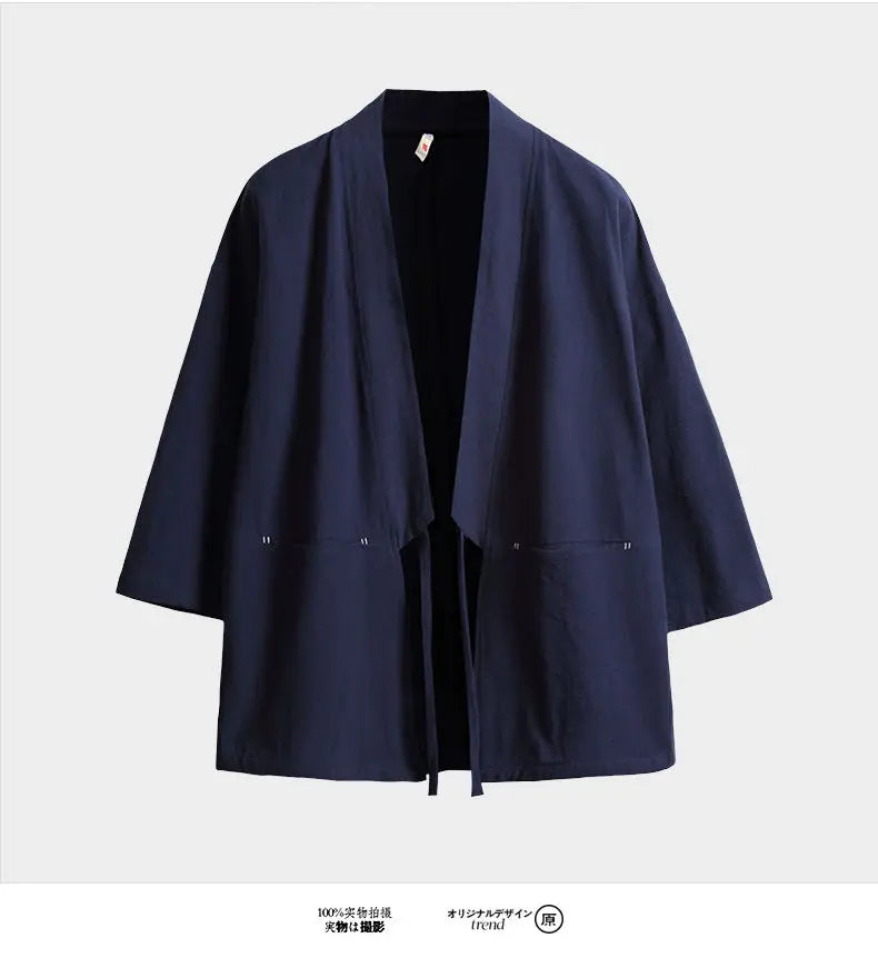 Harajuku Japandi Kimono Haori Noragi Linen Cotton Kimono Jacket (Shirt) V19 - Texture | Urban Wear Outsiders