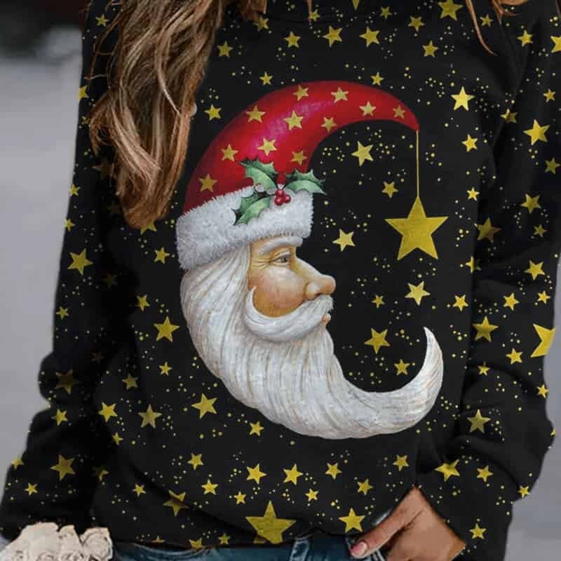 3D Christmas Printing Sweatshirt - Black/Moon / M