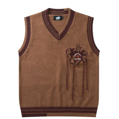 Retro Embroidery Floral Knit Vest - Brown / M - Knitted