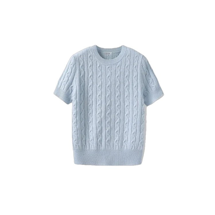 Knitted Short Sleeve O-Neck Cardigan - Blue / One Size -