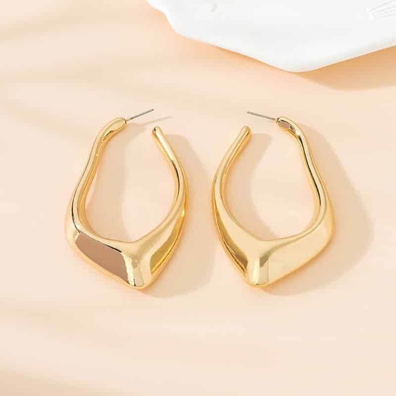 Retro Square Irregular Stainless Steel Hoop Earrings