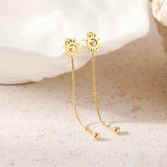 Stainless Steel Sun Long Beads Chain Drop Earrings