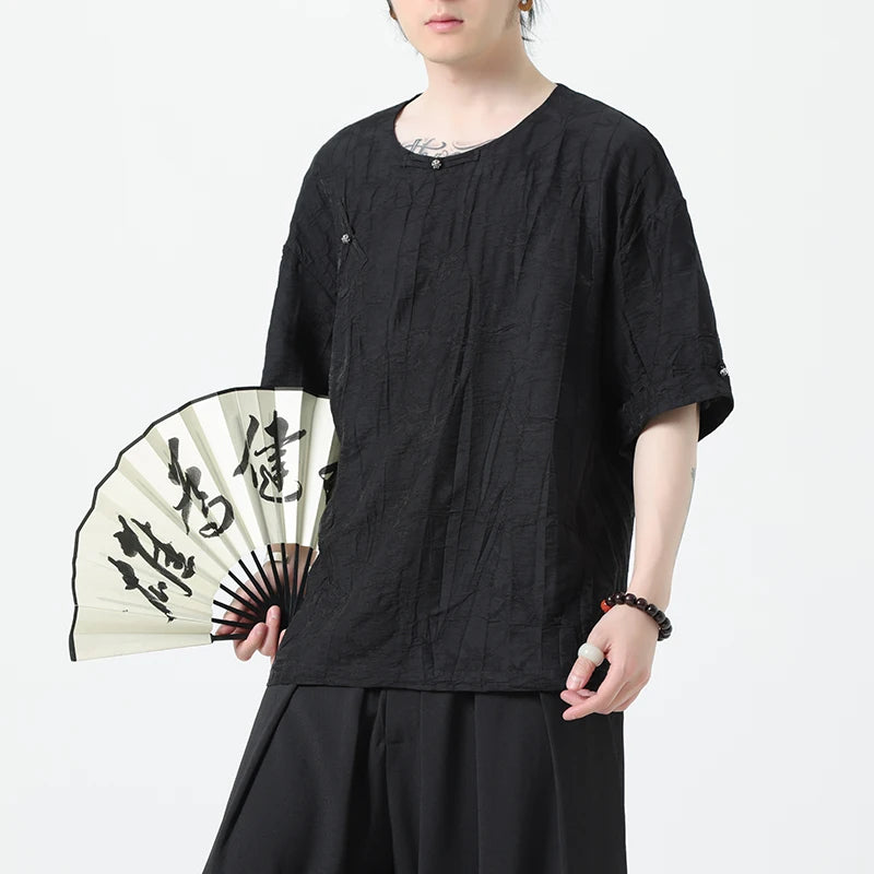 Chinese Style Tang Suit Shirt Linen Half Sleeve Traditional Kung Hanfu - view 4