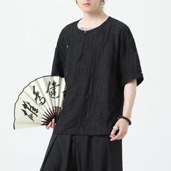 Chinese Style Tang Suit Shirt Linen Half Sleeve Traditional Kung Hanfu - view 4