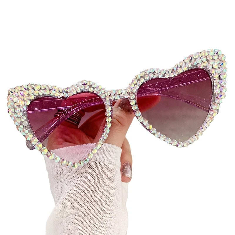 Heart Frame Pearl Diamond Design Glasses - Sunglasses