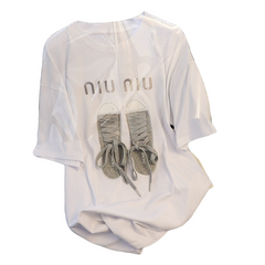 Cotton Short-sleeve Round Neck Graphic T-Shirt - Grey / M