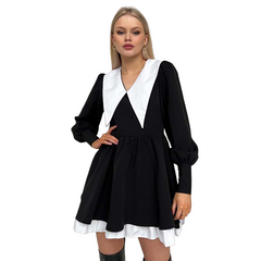 Elegant Black Lantern Sleeve Mini Dress - S